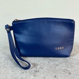 LANY blue faux leather wristlet